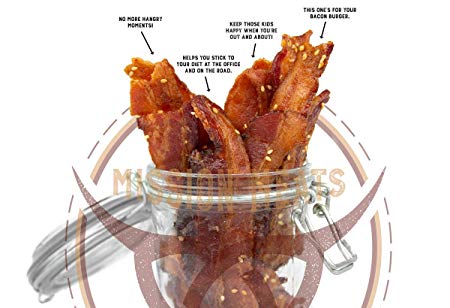 Delicious Uncured Real Bacon Jerky Hand Crafted Small Batch Kickin Sriracha and Korean BBQ Paleo Friendly MSG Free Nitrate & Nitrite Free (Bacon Jerky Sampler, 4 pack)