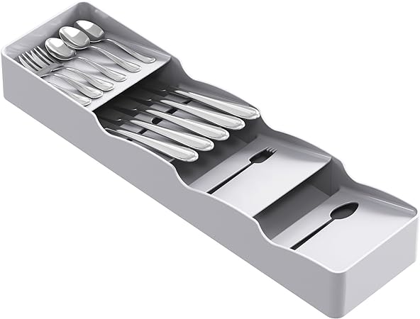 Lifewit Compact Flatware Drawer Organizer, Narrow Silverware Tray for Kitchen Drawers, Plastic Cutlery Holder for Spoons, Forks and Knives, Utensils Storage Organization, Gray