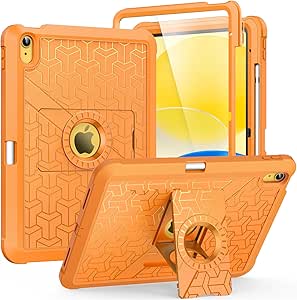 MoKo for iPad 10th Generation Case 2022 10.9 inch with Pencil Holder, Heavy Duty Shockproof Dual Layer Full Body Protective Cover, Built-in Screen Protector and Kickstand for iPad 10th Gen., Papaya