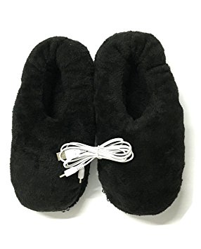 One Pair Plush USB Electric Heating Slippers Shoe Keep Foot Warmer for Winter Cold Weather (Black)