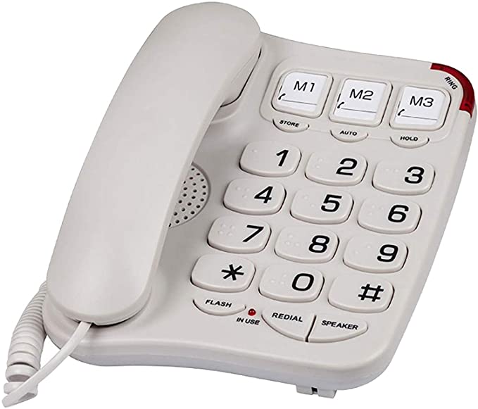 Blue Donuts BD-403BWHT Big Button Phone for Seniors – Visually Impaired Phones for Elderly, Landline Phones for Home, Braille