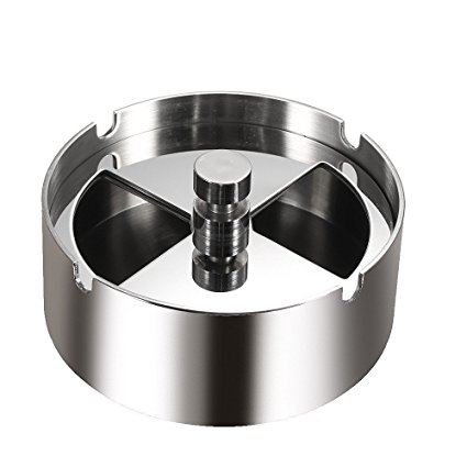 K-Steel High-grade Stainless Steel Round Revolving Ashtray with Spinning Tray Wind-proof Ash-tray for Hotel