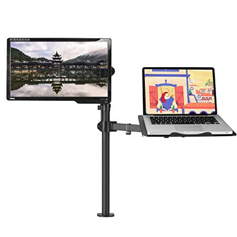 Suptek Full Motion Computer Monitor and Laptop Riser Desk Mount Stand, Height Adjustable (800mm), Fits 13-27" Screen and up to 17" Notebooks, VESA 75/100, up to 22lbs for Each (MD6832TP004)
