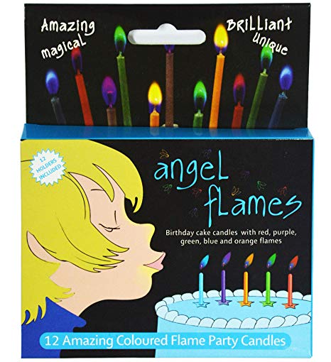 Angelflames Birthday Candles with Cold Color Flames for Boys (Blue and Green Flames, 12 per Box, Holders Included)