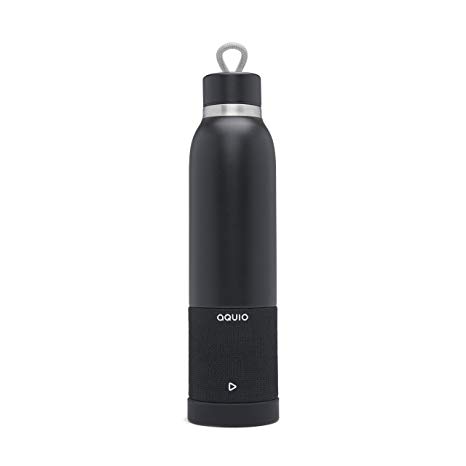 Aquio IBTB2BB Double-wall Steel Insulated Hydration Bottle with Rechargeable Bluetooth Wireless Speaker, Powered by iHome, Midnight