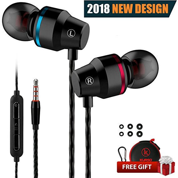 Earbuds with Microphone Wired Earphones With Carrying Case In Ear Headphones Stereo with Mic Volume Control Noise Cancelling Isolating Earphone For Apple Iphone Samsung Android Smartphones Ipad Laptop