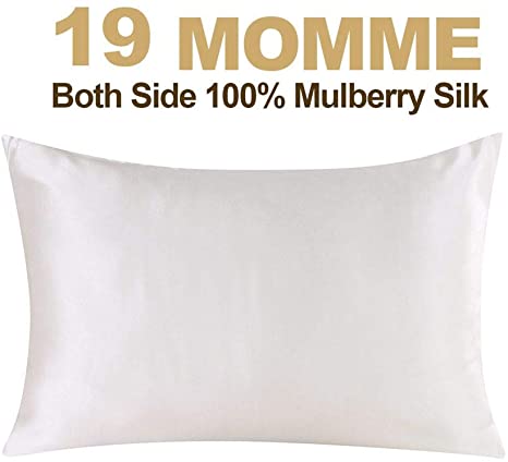 Ethlomoer 100% Natural Pure Silk Pillowcase for Hair and Skin, Both Side 19mm, Hypoallergenic, 600 Thread Count, Hidden Zipper Design (Standard, Ivory)