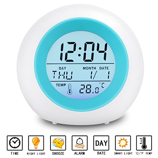 Alarm Clock for kids, Dreampark Wake Up Light Clock 6 Nature Sounds LED Backlight Digital Clock for Bedrooms and Office Desk (Blue)