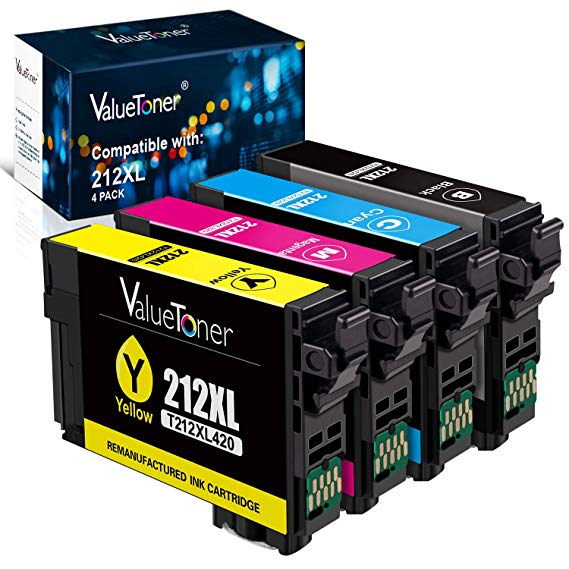 Valuetoner Remanufactured Ink Cartridge Replacement for Epson 212XL 212 XL T212XL Used in Expression XP-4100 XP-4105, Workforce WF-2830 WF-2850 Printer (1 Black, 1 Cyan, 1 Magenta, 1 Yellow, 4-Pack)