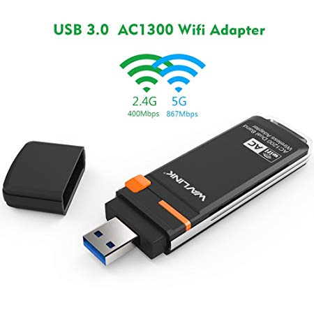 1300Mbps USB WiFi Adapter - Wavlink Dual Band AC1300 Wireless USB 3.0 Adapter - 2.4GHz 400Mbps/5Ghz 867Mbps WPS & Soft AP, Support Windows XP/7/8/8.1/10, USB 3.0 WiFi Network LAN Card Dongle - Black