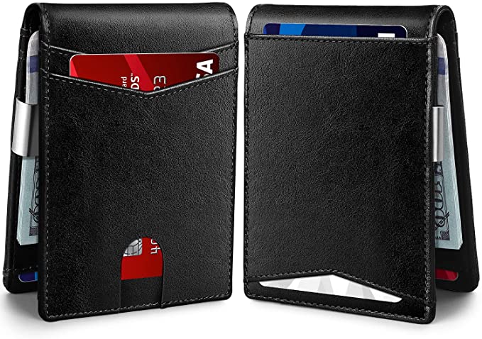 Zitahli Mens Slim Wallet, Minimalist Money Clip Wallet for Men, RFID Blocking Front Pocket Bifold Wallet with ID Window