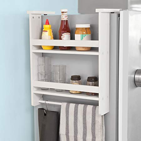 Haotian FRG149-W,Refrigerator Side Storage Rack for Kitchen Storage Wrap Rack Organizer,2 Tiers Kitchen Shelf Spice Rack Kitchen Cabinet, White