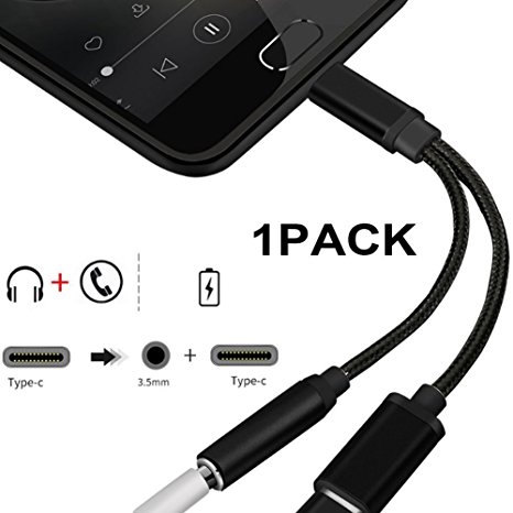 YVENEY 2 in 1 USB C/Type C Cable Fast Charge to 3.5mm Audio Jack Headphone Adapter Converter Supports Audio and Charging for Motorola MotoZ, Letv Le Pro 3 ,Not Fit for HTC and Pixel.