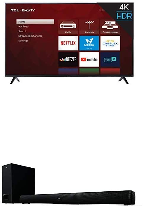 TCL 65S425-CA 4K Ultra HD Smart LED Television (2019), 65" Bundle with Alto 5  2.1 Channel Home Theater Sound Bar and Wireless Subwoofer