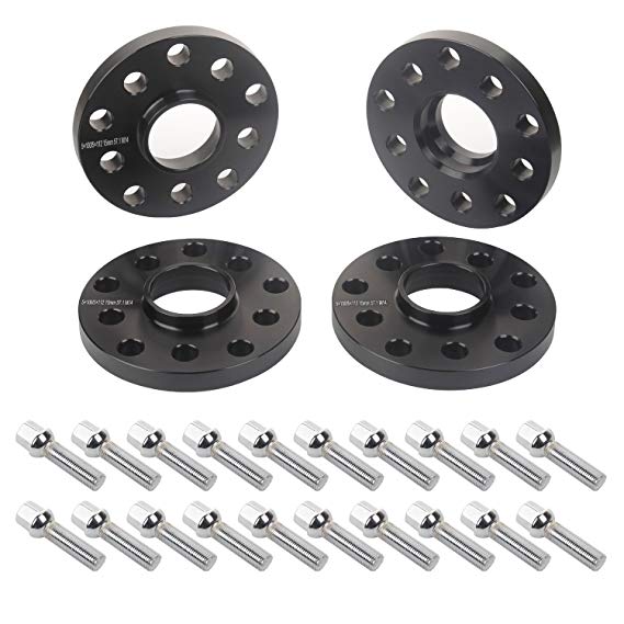 APL 4pcs 15mm 5x112 5x100 Black Hubcentric Wheel Spacers with 20pc Silver Lug Bolts (Ball Radius Seat) for Audi TT A3 A4 A6 A8 S4 S6 S8 Volkswagen Jetta Golf GTI R32 Corrado Beetle EOS CC Passat