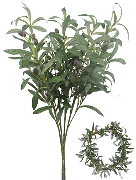 Bird Fiy 28" Artificial Olive Plants Branches Fruits Branch Leaves Indoor Outside Home Garden Office Wedding Décor 4PCS