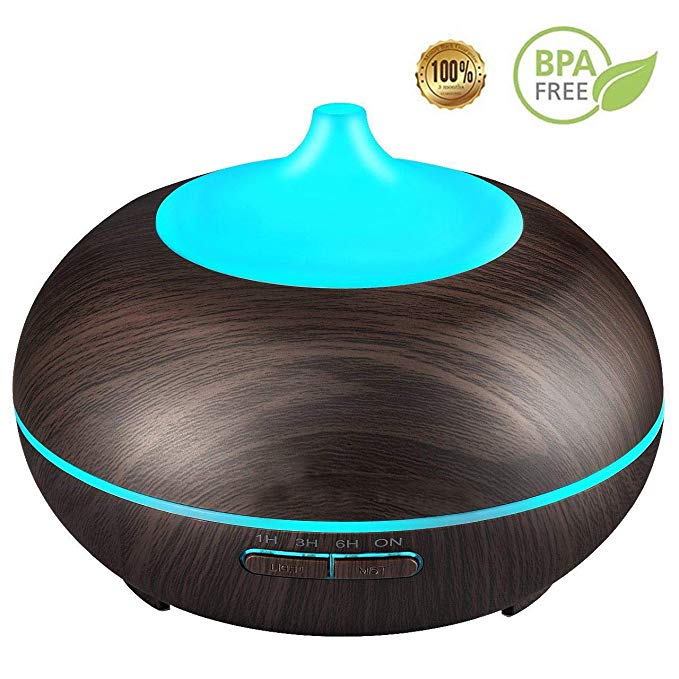 Essential Oil Diffuser, ALIKE 300ml Cool Mist Ultrasonic Aroma Diffuser, Cool Air Diffuser Wood Grain Humidifier with Waterless Automatically Shut-Off for Office Home Yoga Spa-Black