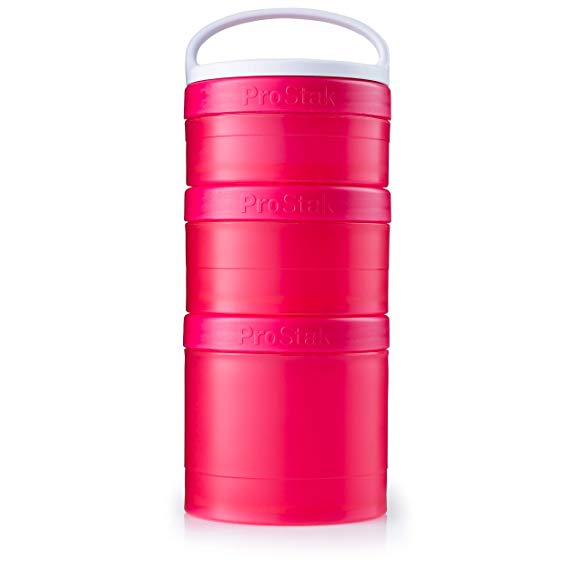 BlenderBottle ProStak Twist n’ Lock Storage Jars Expansion 3-Pak with Removable Handle, Pink