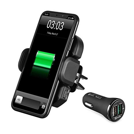 IKOPO Automatic Wireless Car Charger,Phone Holder for Car Mount Fast Charge for Samsung Galaxy S8, S7/S7 Edge, Note 8 5 &Standard Charge for iPhone X,8/8 Plus &Qi Enabled Devices (Black)