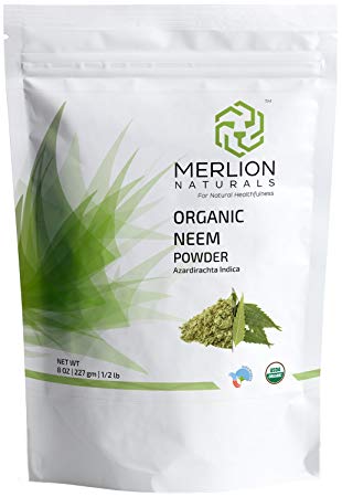 Organic Neem Leaves Powder (Azardirachta Indica) by MERLION NATURALS - 227 g / 8 OZ / 1/2 lb | USDA NOP Certified 100% Organic | Vegan | Non GMO