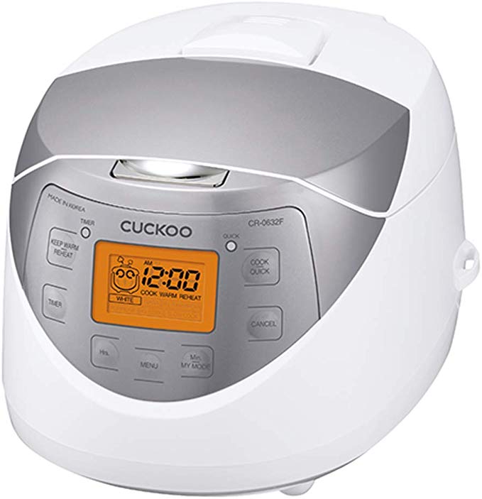 Cuckoo CR-0632F Multifunctional & Programmable Electric Pressure Rice Cooker, Fuzzy Logic & Intelligent Cooking, 6 Cups (Uncooked) - 12 Cups (Cooked), White/Silver