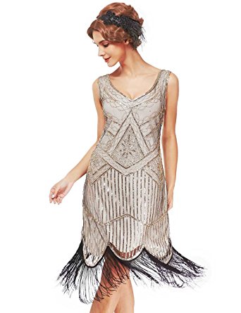 xs-xxl Women's Roaring 20s V-Neck Gatsby Dresses- Vintage Inpired Sequin beaded Flapper Dresses