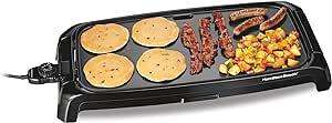 Hamilton Beach 200 Sq. In. Electric Griddle With Adjustable Temperature for 200 to 400 degrees, PTFE & PFOA Free Durathon Ceramic Reversible Nonstick Surface, Black (38522)