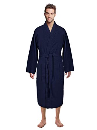 Premium Turkish Cotton Waffle Weave Lightweight Kimono Spa Bathrobe for Men