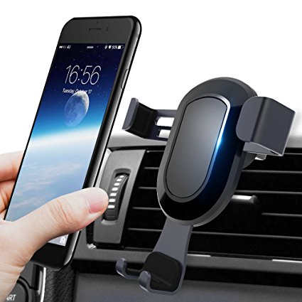 Cell Phone Holder for Car, BlueFit Car Phone Mount Air Vent, One Touch and Auto-Clamping for iPhone X 8/8s 7 Plus 6s Plus 6 SE Samsung Galaxy S8 Edge S7 S6 Note 8 5 and More Smartphone- Black