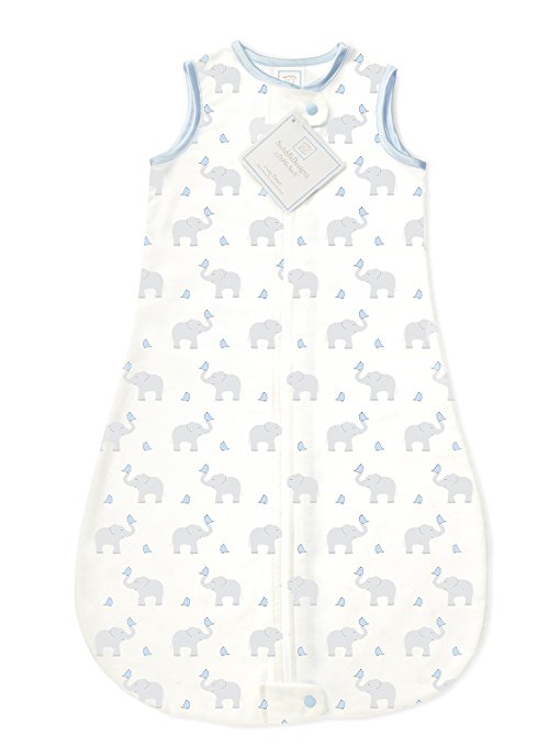 SwaddleDesigns Cotton Sleeping Sack with 2-Way Zipper, Made in USA, Premium Cotton Flannel, Elephant and Pastel Blue Chickies, 6-12MO