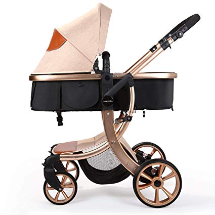 Baby Stroller Compact Reversible Bassinet Pram Strollers Foldable Citi Carriage All Terrain Convenience Pushchair Lux Boy Girl Stroller for Infant and Toddler (Khaki)