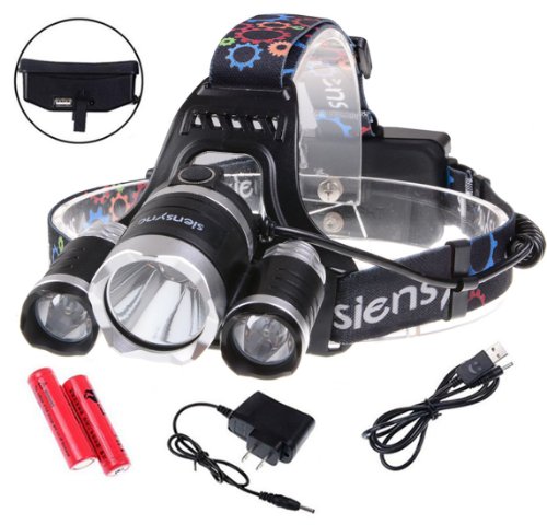 5000Lumen LED Headlamp SiensyncTM 3x CREE XM-L XML T6 Super Bright Waterproof 4 Modes Headlight Flashlight Torch for Outdoor Riding Night Fishing Hiking Camping