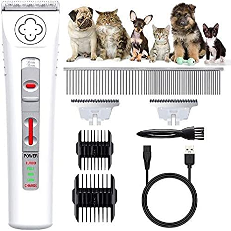 LAVUKY Dog Grooming Clippers Professional Low Noise Cordless Dog Clippers With 2 Titanium Alloy Blades Pet Hair Trimmer Kit Rechargeable Shaving Tool For Cats Dogs and Other Animals-White