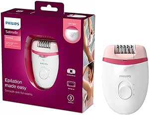 Philips Satinelle Essential Corded Compact Epilator for Legs - Includes Built-in Opti-Light, 2 Speed Settings and Travel Pouch, White/Pink, BRE255/00