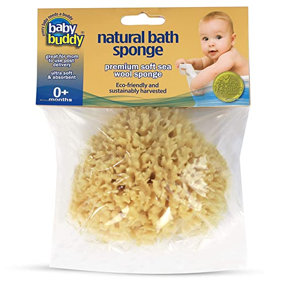Baby Buddy Natural Baby Bath Sponge 4" Ultra Soft Premium Sea Wool Sponge Soft On Baby's Tender Skin, Biodegradable, Hypoallergenic, Absorbent Natural Sea Sponge, 1 Pack, Brown, 4"