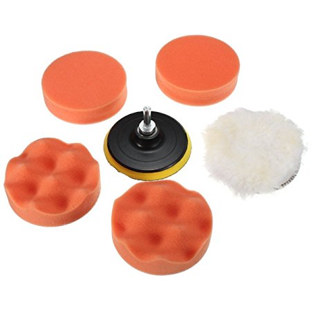 MATCC 6Pcs 4 Inch Polishing Pads Sponge and Woolen Polishing Waxing Buffing Pad Kits with M10 Drill Adapter