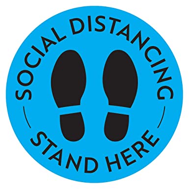 Social Distancing Floor Decals - Safety Floor Sign Marker - Maintain 6 Foot Distance - Anti-Slip, Commercial Grade - 11" Round - Blue/Black (10)