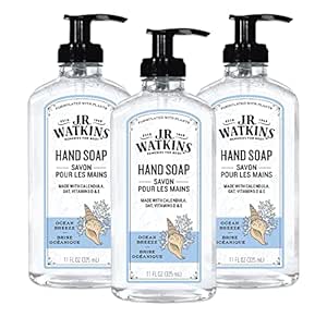 J.R. Watkins Gel Hand Soap, Scented Liquid Hand Wash for Bathroom or Kitchen, USA Made and Cruelty Free, 11 fl oz, Ocean Breeze, 3 Pack