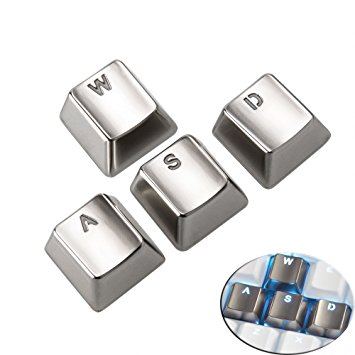 Bradychan Electroplating Keyset Zinc WASD 4 Metal Key Caps with 1 Free Gift Key Puller Cherry MX Keycaps Covers for Mechanical Keyboard
