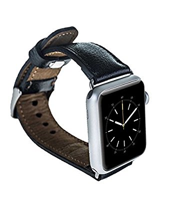 Apple Watch Band, Burkley Case Luxury Genuine Leather Watch Band Strap Bracelet Replacement Wrist Band With Adapter Clasp for iWatch Apple Watch & Sport & Edition- Padded Leather 42mm (Rustic Black)