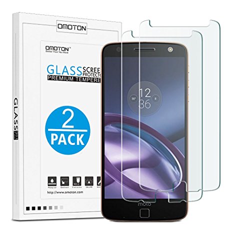 OMOTON Moto Z Droid Screen Protector [2 PACK]- [9H Hardness] [Crystal Clear] [Bubble Free] Tempered Glass Screen Protector for Motorola Moto Z Droid,