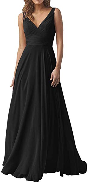 Double V Neck Bridesmaid Dresses Long for Women Chiffon Aline Prom Evening Gown