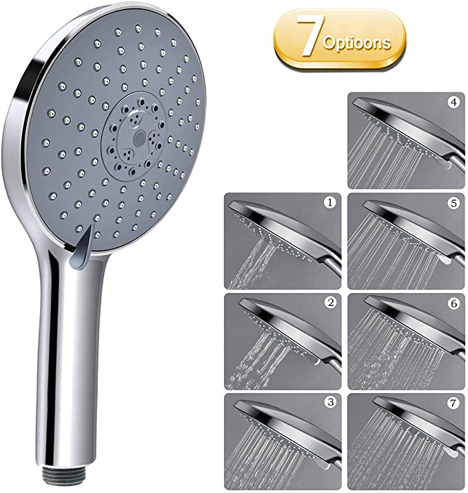 Universal Handheld Shower Head, LEEFE 6" Large Panel High Pressure Showerhead High Flow 7 Spray Modes for Bathroom Massage Spa, ABS Chrome Plated