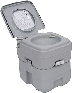 Outsunny 20L Portable Travel Mobile Toilet Outdoor Camping Handle WC with 2 Detachable Tanks & Push-button Operation, Grey