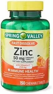 Spring Valley Fast Dissolve Zinc with Vitamin C, Chewable Tablets, Orange, 150 Count