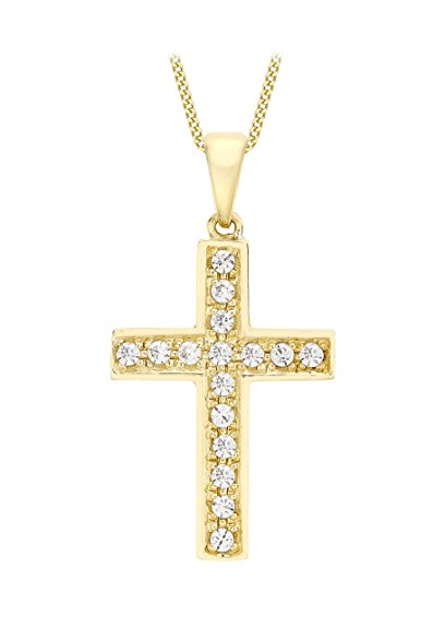 Carissima Gold Women's 9 ct Yellow Gold Cross Pendant on Adjustable Curb Chain Necklace of Length 40-46 cm