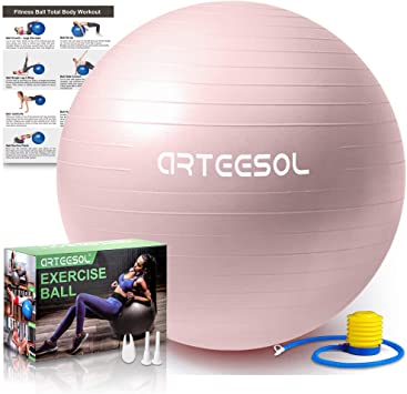 Yoga Ball arteesol Anti-Burst Exercise Ball, Fitness Balance Swiss Ball with Quick Pump 45/55/65/75/85cm Anti-Slip Workout Ball,Heavy Duty Gym Ball for Physical Therapy, Gym and Home Exercise