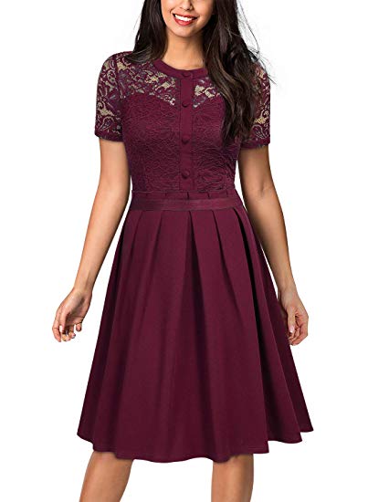MISSMAY Women's Vintage Floral Lace Short Sleeve Cocktail Party Swing Dress