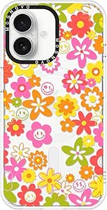 MOSNOVO Case for iPhone 16 Plus, [Compatible with Magsafe] [Buffertech 6.6ft Military-Grade Drop Protection] [Anti Peel Off Tech] Clear Phone Case Design - 70's Groovy Floral