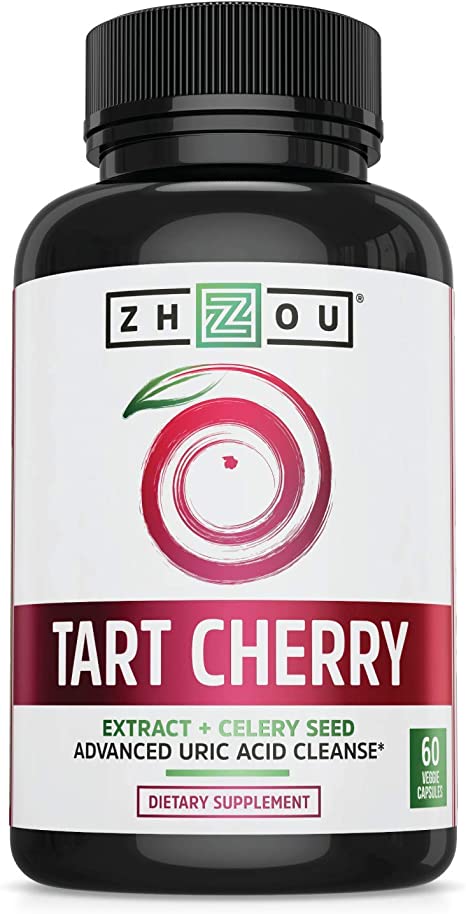 Tart Cherry Extract Capsules with Celery Seed - Advanced Uric Acid Cleanse for Joint Comfort, Healthy Sleep Cycles & Muscle Recovery - Potent Polyphenols Supplement - 60 Veggie Capsules